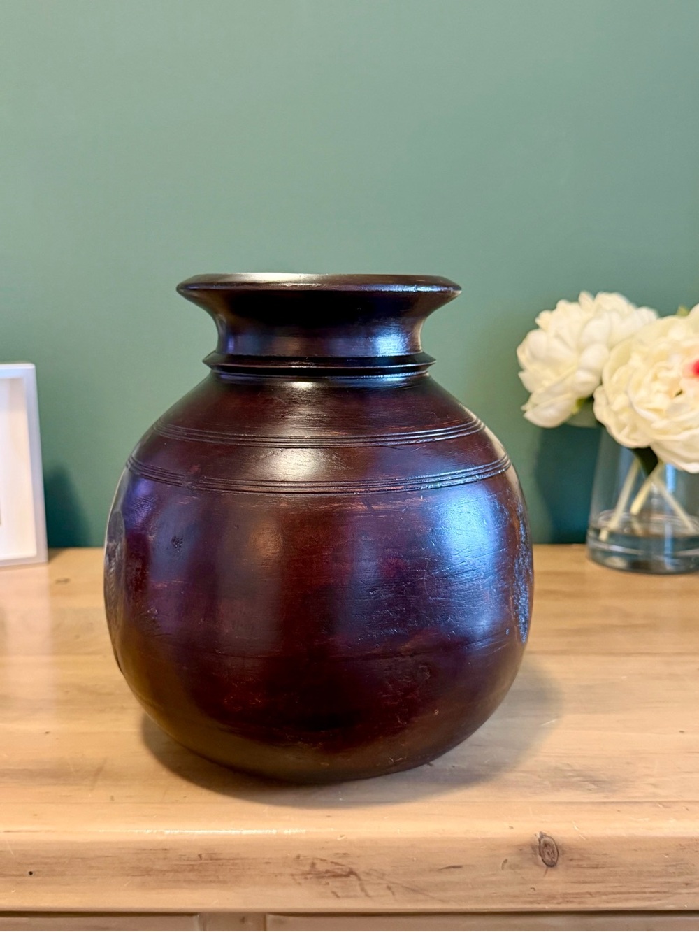Handcrafted Dark Brown Wooden Accent Vase